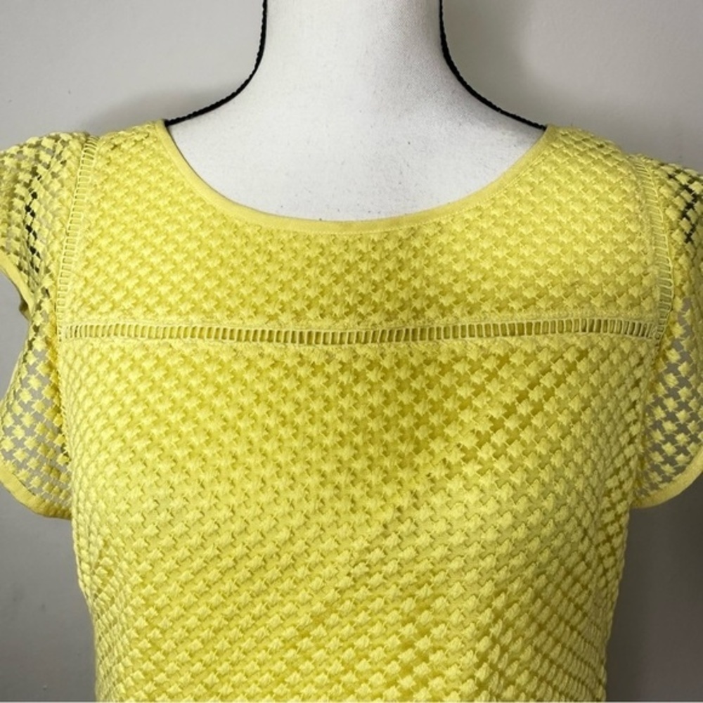 Adrianna Papell Women's Yellow Embroidered Ruffled Shift Dress Size 6 - Picture 5 of 13